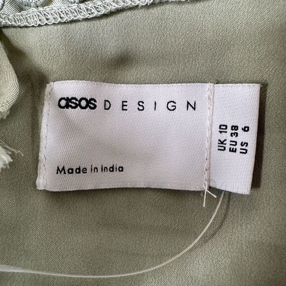 ASOS Design Mini Ruffle Dress US Sz 6 Sage Green Boho Fairycore Romantic Flaw - Picture 6 of 16